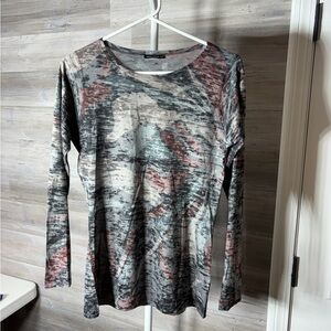 Nally & Millie Long-Sleeve Crewneck Top in Gray and Dusty Rose 1071